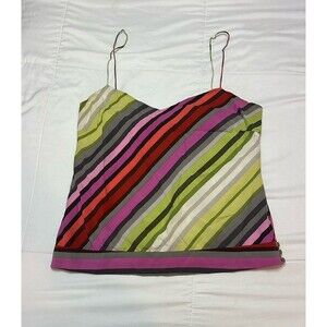 VTG Y2K/90s 100% Silk Theory Tank Top Chiffon Sz Petite P/S Striped Cami Club